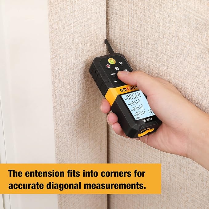 PREXISO Laser Measure, 215Ft Laser Measurement Tool with Entension for Diagonal Measuring Ft/Ft+in/in/M Units - Pythagorean Mode, Area Volume -100 Sets Data Storage, Medidor Laser Distance Meter