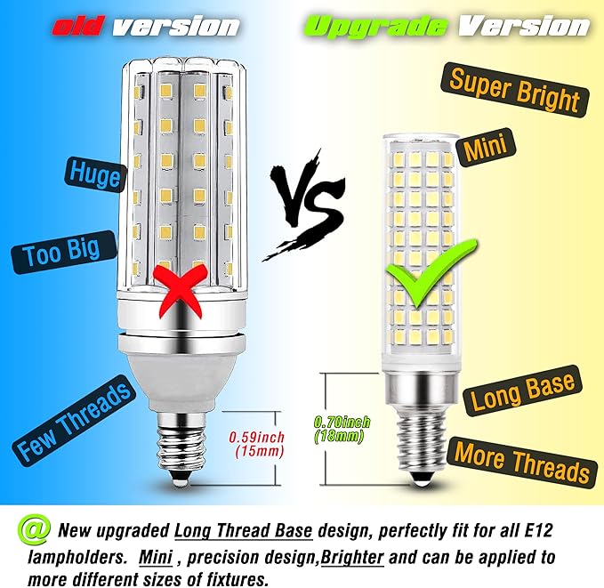 ALIDE E12 10W 6000K LED Candelabra Bulbs 100w Equivalent 1200lm 0.73 * 3.15inch, Non-dimmable, 5Pack