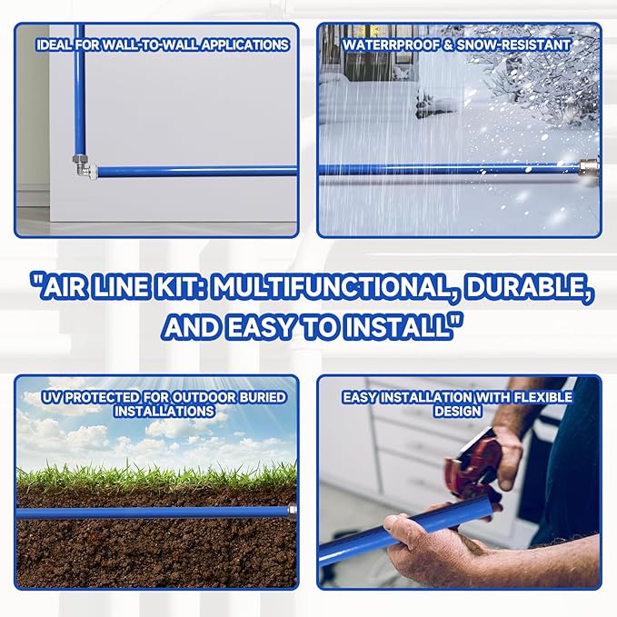 Compressed Air Line Kit, 3/4" x 120’&200‘&300‘ HDPE-Aluminum-HDPE Piping, Air Line Hose, Air Hose Kit with Air Compressor Accessories and Airline Tubing