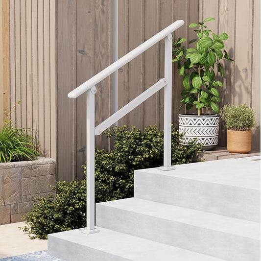 Hand Rails for Outdoor Steps,2-3 Step Railing for Stairs,Adjustable Porch Railing,Hand Rails for Seniors,Outdoor Deck Handrails for Exterior Steps,White