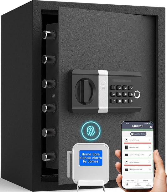 FORFEND Smart Home Safe | WiFi Safe Box App Lock/Alarm | Voice Command, Kidnap Alarm, Tamper Detect, Frozen Mode, Sub Account| Digital Safe Anti Theft