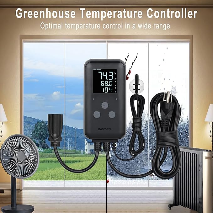 DIGITEN Waterproof Temperature Controller DTC310 Digital Temperature Controller Aquarium Temperature Controller Greenhouse Thermostat for Heater 10A Outdoor Heat Mat Thermostat Controller for Seedling