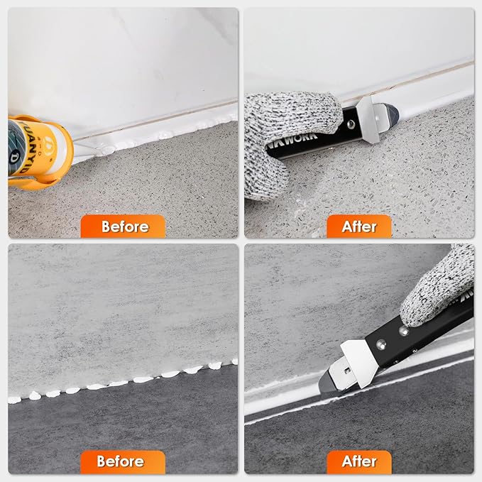 THINKWORK Caulking Tool Kit, 4 in 1 Caulk Remover Tool, Stainless Steel Caulk Tool for Kitchen Bathroom Window Sink Tile Joint, Black