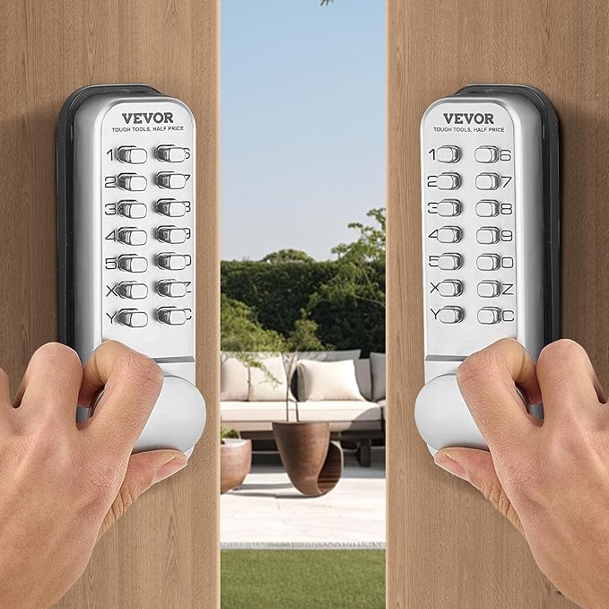 VEVOR Mechanical Keyless Entry Door Lock, 14 Key Mechanical Door Lock, Mechanical Keypad Door Knob, Single-Side Stainless Steel Waterproof Keyless Gate Lock, for Home Office Outdoor Fence Garage Yard