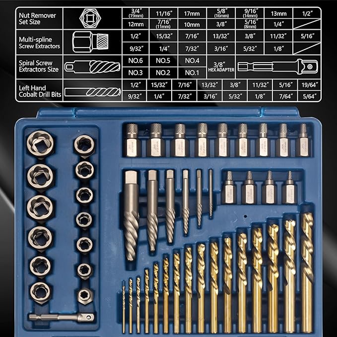 MABLEVI 49 Pcs Screw Extractor Bolt Extractor Set, Left Hand Drill Bit Set, Easy Out Multi-Spline Stripped Bolt Remover for Broken Rusted Nuts Bolts Screws