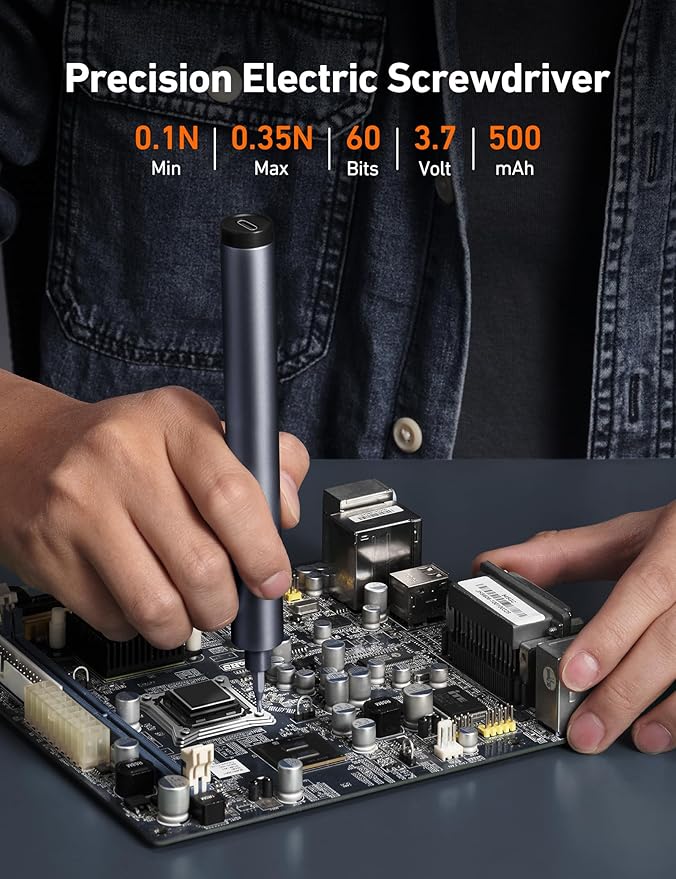 AstroAI ES60 3.7V Mini Electric Screwdriver, 63-in-1 Electric Screwdriver Cordless Set with 60 Magnetic Bits, Rotatable Magnetic Storage, Repair Tool Kit for Phone Camera Laptop Watch