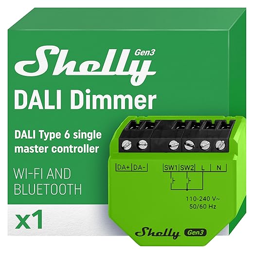 Shelly DALI Dimmer Gen3 | WiFi Smart Dimming | Home Automation | LED Control Gear | BLE Gateway | Smart Schedules | Compatible with Alexa & Google Home | iOS Android App | No Hub Required