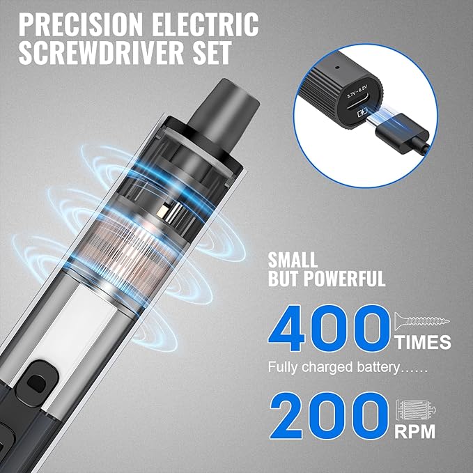 Precision Electric Screwdriver Set,160-in-1 Mini Electric Screwdriver,650mAh Rechargeable Screwdrivers,S2 Magnetic Bit,3 Torque Settings,Repair Tool Kit for Computer Phone Laptop Camera Watch Glasses