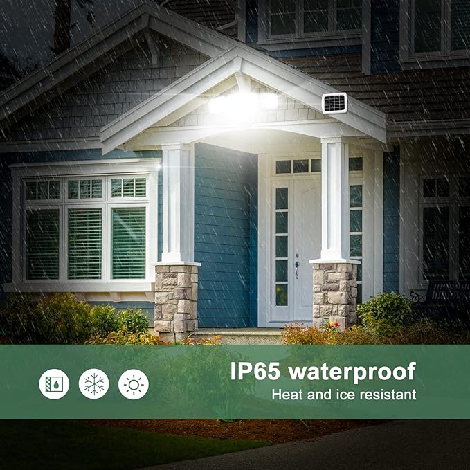 GLORIOUS-LITE Solar Security Lights 2400mAh LED Motion Sensor Light Outdoor, Rechargable 1600lm Solar Flood light, 5500-6000K, IP 65 Waterproof for Garage, Yard, Porch, Entryways - White