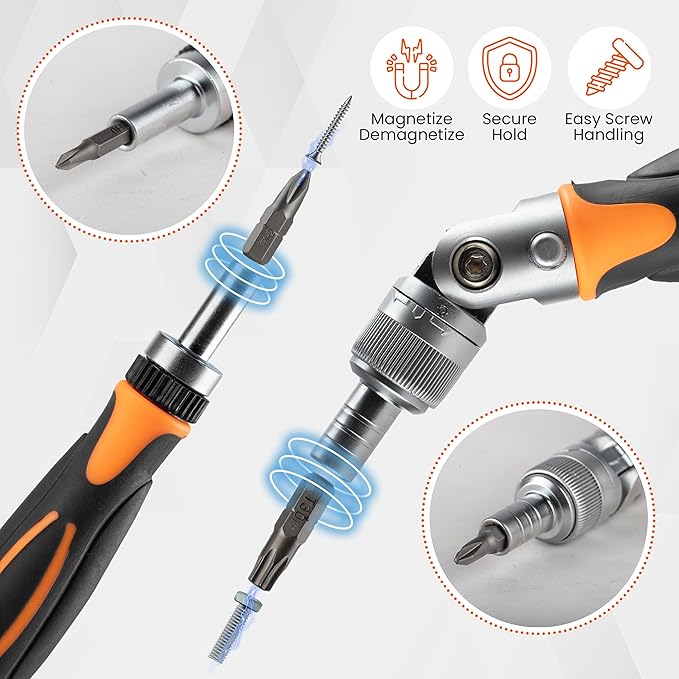 Ratcheting Screwdriver Set -68 in 1 Socket Set & Magnetic Screwdriver Bit Set with Rotatable Ratchet Handles