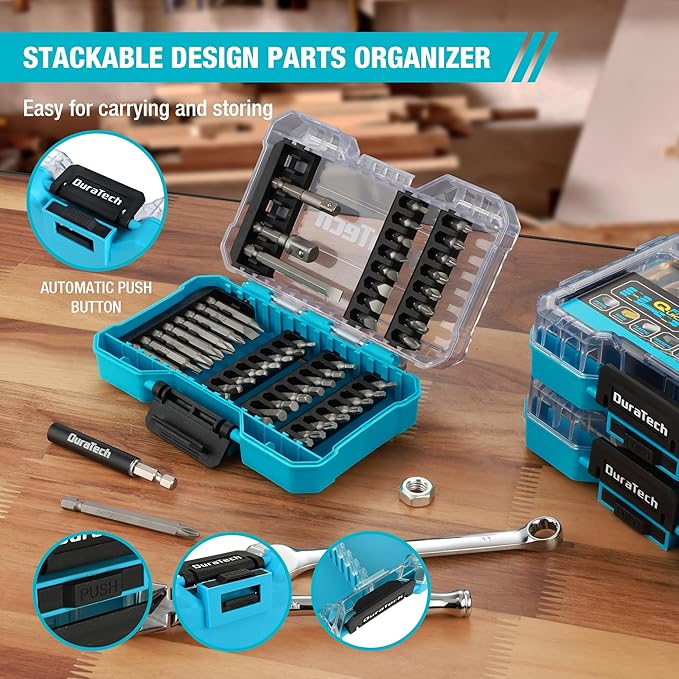 DURATECH 53-Piece Screwdriving Bit Set with Tough Case, S2 Steel Screwdriving Set with 3" Magnetic Drive Guide, 1", 2" & 3" Long Screwdriver Bit Assorted Set for Drill Drivers