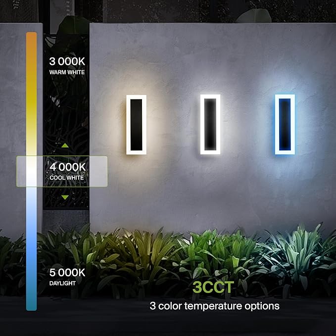 ASD LED 18" Long Wall Mount Light Fixture, Outdoor & Indoor Linear Sconce | 3CCT, Dimmable, Waterproof, Anti-Rust, ETL Listed | 18W 1570LM 3000-5000K 100-277V | Exterior Porch Lighting | Black