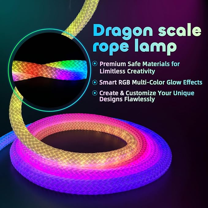 9.84ft Neon LED Rope Lights, 360 Led Light Strip Waterproof Strip with Music Sync,Remote & APP Control,USB-Powered Flexible Lighting for Indoor/Outdoor Gaming Room,Bedroom, and Wall Decor