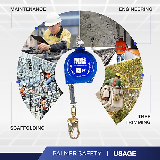 Palmer Safety SRD 30 FT. Self Retracting Lifeline I ANSI Z359.14-2021 Class 1 I SRL Device Swivel Top Galvanized Cable w/Small Steel Snap Hook I Fall Arrest Safety Yoyo