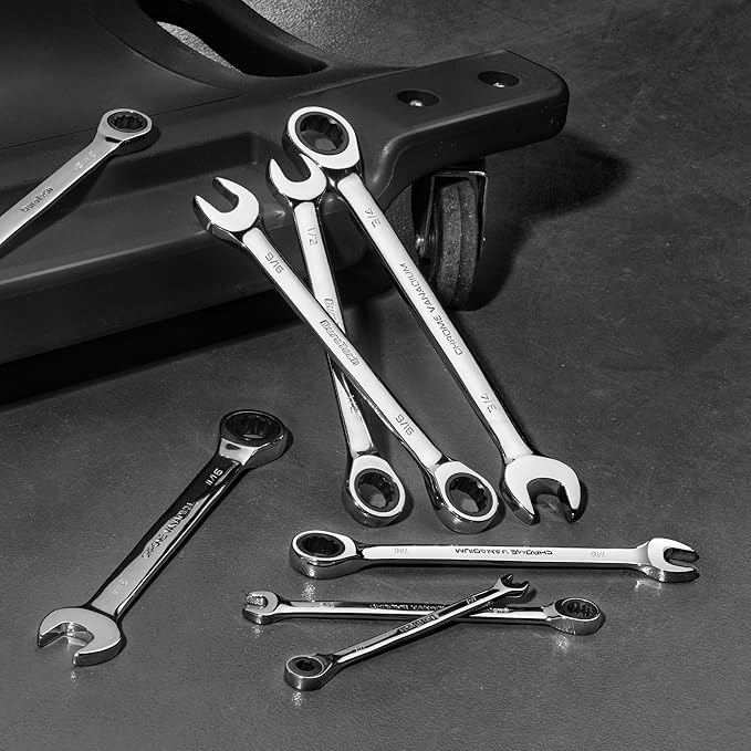 DURATECH 1/4" Ratcheting Combination Wrench, SAE, 72-Tooth, 12-Point, CR-V Constructed with Mirror Polish