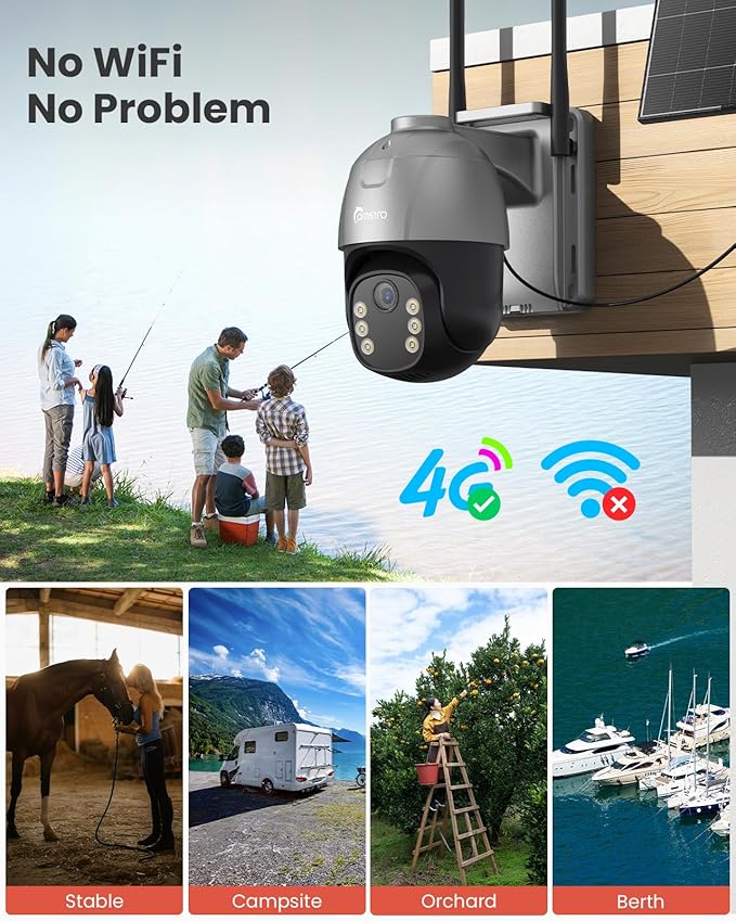 4G LTE Cellular Security Camera Wireless Outdoor, No WiFi 24H Continuous Recording, 2K Solar Powered Cam, Pan and Tilt, AI Tracking Detection, 32G Local Storage(Included), Color Night Vision