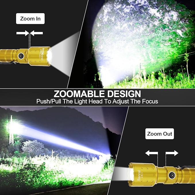 Flashlights High Lumens Rechargeable, Super Bright Long Range Small Powerful Flashlight, 6 Modes LED Tactical Pocket Waterproof Flash Light for Home Emergency (2, Yellow Gold)