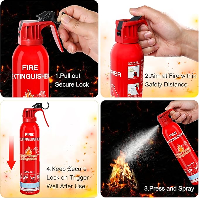 Fire Extinguisher for Home with Mount, 2 Pack Upgraded 8-in-1 Portable Fire Extinguishers For Vehicle Car Boat Marine Kitchen Emergency Supplies, Water-Based Extinguisher For A, B, C, K Fire Types