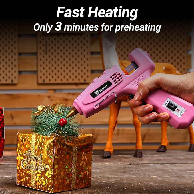 Hot Glue Gun Full Size: DEKOPRO 60/100Watt Dual Temp Hot Glue Gun Kit with 25 Glue Sticks, Organize Storage Case, Heavy Duty Heat Glue Gun Tool Set for Home Repair, Art & Crafts, DIY Pink