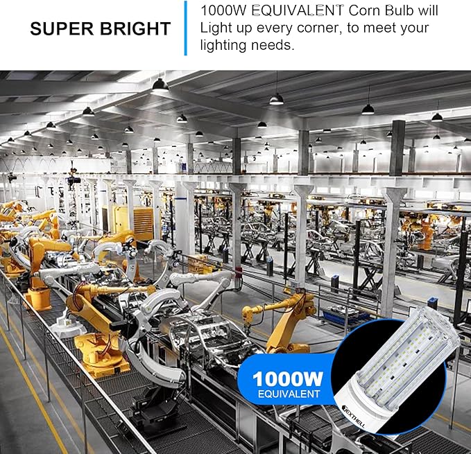 Led Corn Light Bulb 100W 15000LM Bright 5000K Led Bulb E26/E39 Base 1000W Equivalent Metal Halide HID CFL for Indoor Outdoor Lighting Warehouse High Bay Light Fixture Garage Workshop