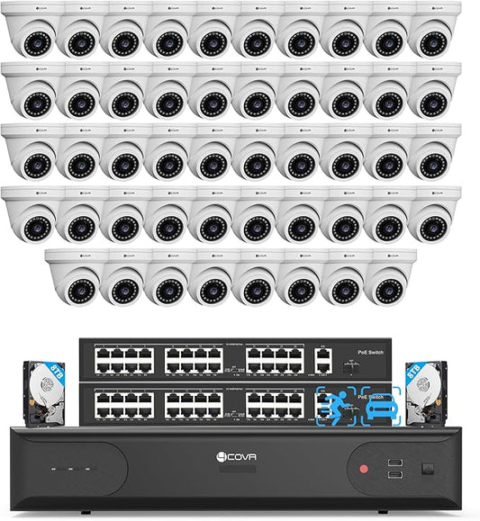 4COVR 4K PoE 64 Channel Security Camera System & AI Human Vehicle Detection, UtraHD 8MP NVR 16TB HDD, 48Pcs 8MP Commercial Dome IP Camera IP67 Night Vision, 24/7 Business Surveillance, LY97AX8M6448