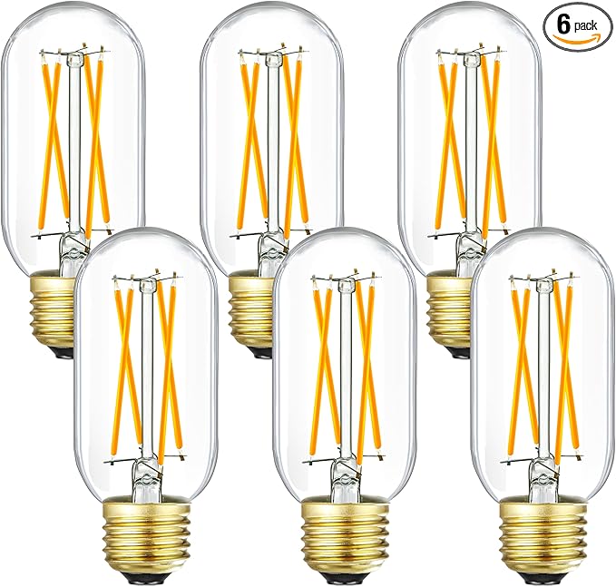 Leools E26 LED Bulb 6W Equivalent e26 led Bulb 60 Watt Soft White 3000K Dimmable E26 Edison Bulb AC120V 600lm Tubular T14 LED Bulb for Pendant, Sputnik,Vanity,Chandeliers Pack of 6