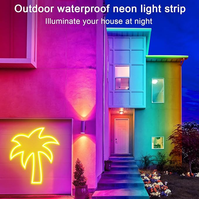 16.4FT DC24V RGB LED neon Rope Lights with Remote/APP Control Waterproof Flexible Neon LED Strip Lights LED neon Rope Lights for Bedroom Room Outdoors Decor