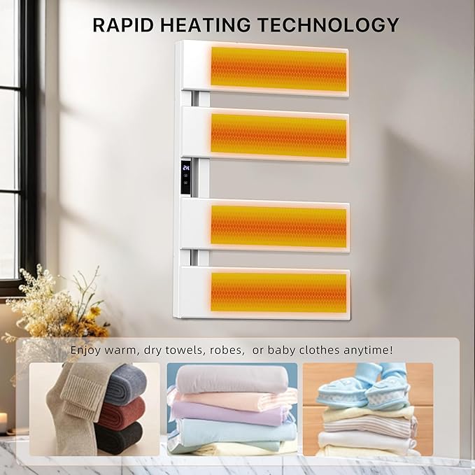 Electric Heated Towel Warmer Rack - Wall-Mounted with Timer & Temperature Control, Plug-in/Hardwired, Fast Heating, Smart Touch Panel