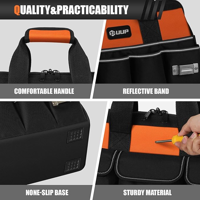 Heavy Duty Tool Bag 18-Inch, 16-Pocket Portable Soft Tool Box Organizer Storage, Handle Tactical Carry Tote Empty Toolbox with Large Zipper, Father Day Dad Men Gift for Mechanic Engineer, Orange