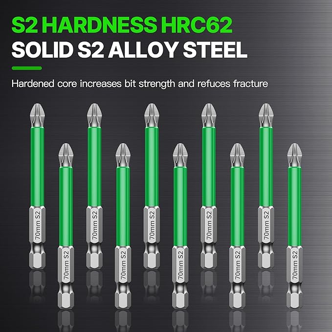 HUHAO 4Pcs High Magnetic Screwdriver Bit Set,S2 Alloy Steel Anti-Slip Drill Bit,1/4 Inch Hex Shank,Phillips Impact Screwdriver Bits Sets Waterproof Impact Batch Head for Electric Hand Tool