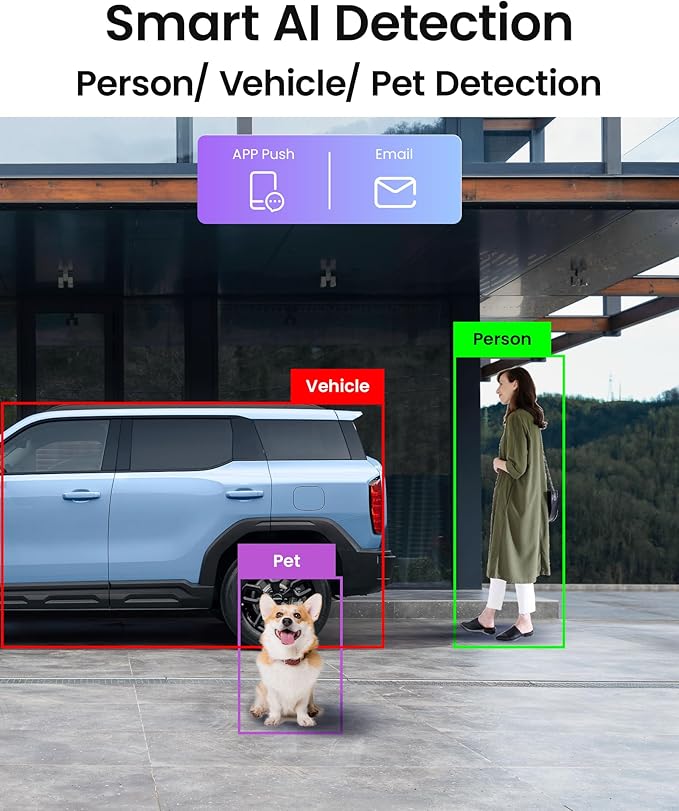 5MP Home Security Camera System, 4pcs Pan & Tilt Wired PoE IP Cameras Set for Indoor Outdoor, AI Person/Pet/Vehicle Detection, Color Night Vision, 4K 8CH NVR 2TB HDD Included, Plug & Play