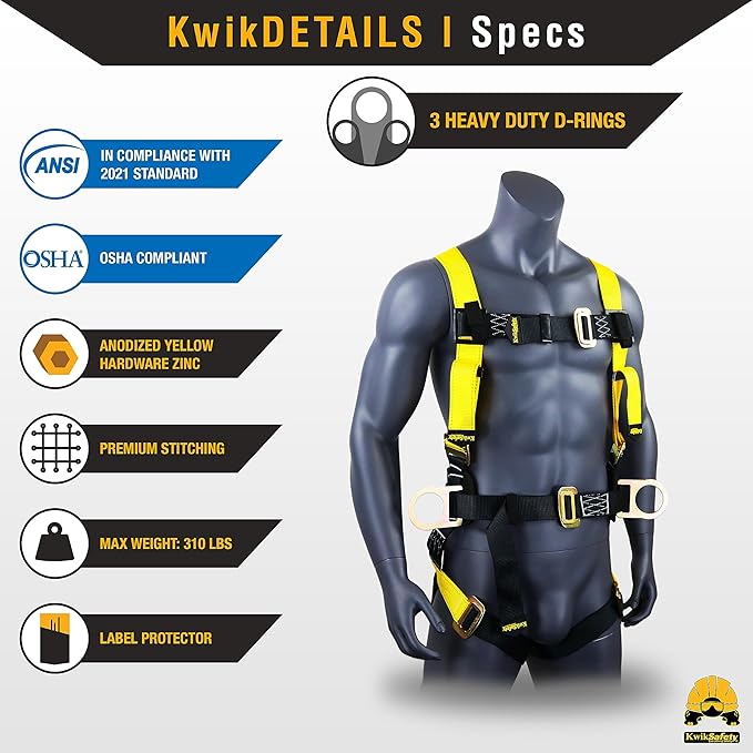KwikSafety - Charlotte, NC - HURRICANE Ironworker & Tower Safety Harness [3 D-RINGS, BACK SUPPORT] ANSI Tested OSHA Compliant