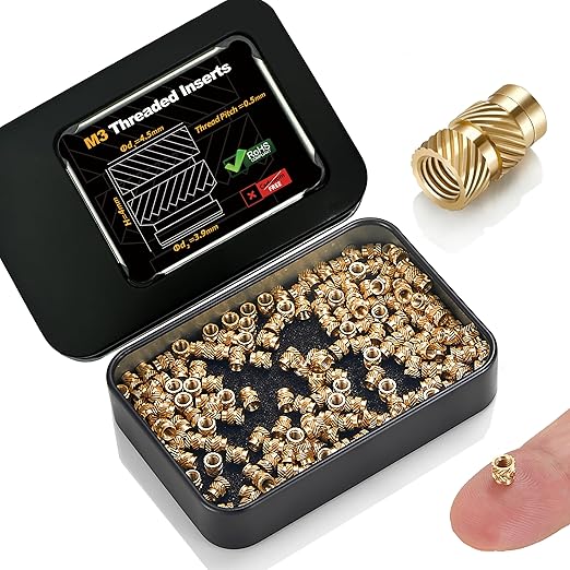 Kadrick 200Pcs M3 Threaded Inserts for 3D Printing Components,M3*H4*D4.5 Metric Brass Knurled Nuts, Insert by Heat into Plastic Parts