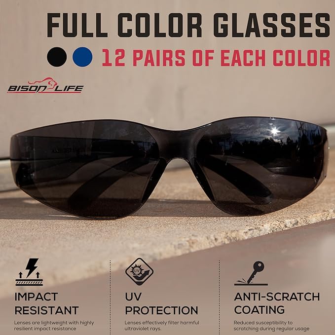 BISON LIFE Keystone Color Lens Safety Glasses | Anti Scratch | Impact Resistance | ANSI Z87.1 Standard | UV 400 Protection