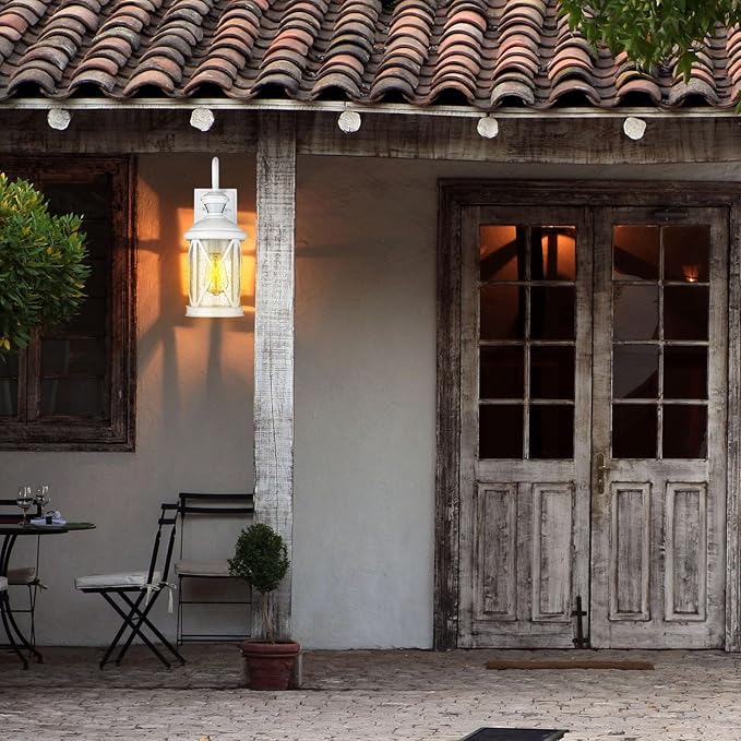 Darkaway Motion Sensor Outdoor Wall Light Dusk to Dawn Outdoor Porch Light with GFCI Outlet Waterproof Exterior Wall Sconce with Seeded Glass White Lighting Fixture for House Patio Garage