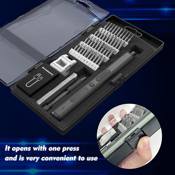 Grey Mini Electric Screwdriver - 50 in 1 Small Electric Screwdriver Set with 40 Magnetic Bits, High Torque Driver with Lithium Ion Battery for Electronics Portable Phone, Camera, Watch Repair