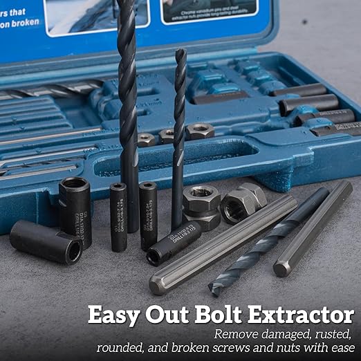 Broken Bolt Extractor, 25 PCS Drill Bit Extractor Set,Easy Out Drill Bit Guides,Drill Extractor Kit for Removing Stripped,Damaged,Rusted, Rounded-Off Bolts, Automotive Nuts & Screws