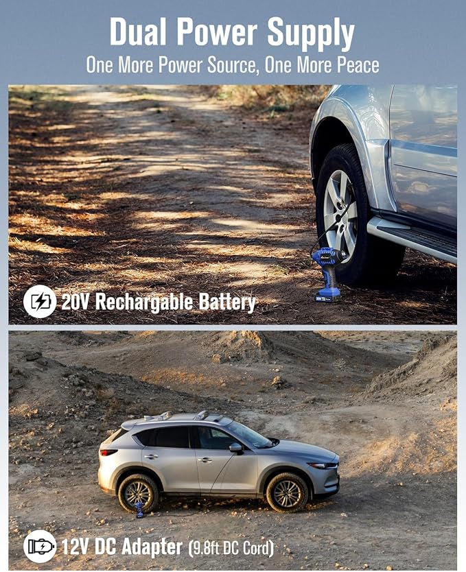 Avid Power Cordless Tire Inflator Portable Air Compressor, 20V Rechargeable Battery Tire Pump w/ 12V DC Power Adapter, Digital Pressure Gauge, Auto Air Pump for Many Inflatables (Blue)