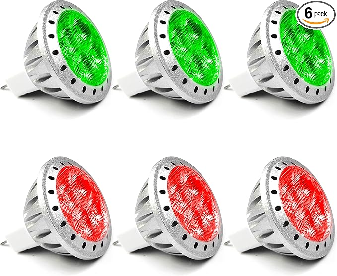ALIDE Red Green MR11 GU4 Led Bulbs,Replace 10W 20W 35W Halogen,12V 3W Red Green MR11 for Christmas Holiday Decoration Outdoor Landscape Lighting,30 Deg,6 Pack Mix