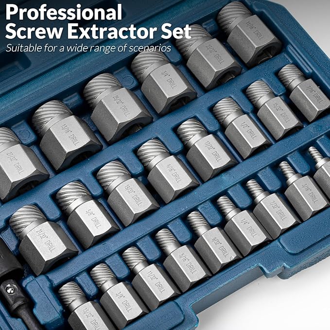 27PCS Screw Extractor Set, Easy Out Bolt Extractor kit with 3/8" Inch Drive Hex-Head, Multi-Spline Rounded Bolt Remover tool for Removing Damaged Studs, Bolts, Screws