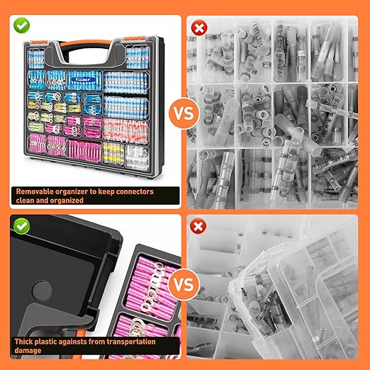 Kuject 1200PCS Heat Shrink Wire Connectors, Multipurpose Waterproof Electrical Wire Terminals kit, Insulated Crimp Ring Fork Spade Terminal Solder Butt Splice Connectors for Marine Boat Truck