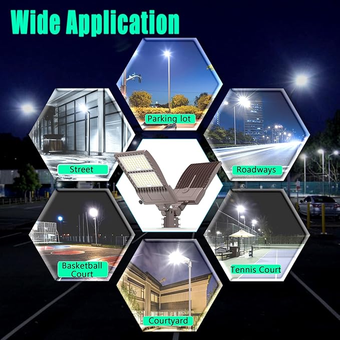 400W LED Parking Lot Light Dusk to Dawn Outdoor Lighting Pole Mount 56000LM IP65 UL & DLC Commercial Light for Street Roadways Stadium Tennis Court 5000K (100-277VAC Input), LED Shoebox Light