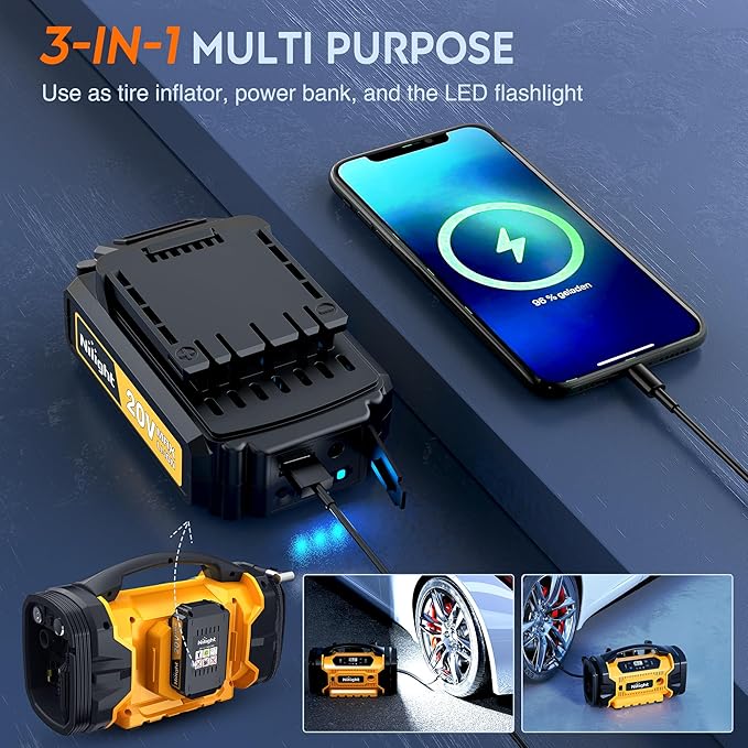 Nilight Portable Air Compressor Tire Inflator 3 Power Sources Pump 160PSI Dual Powerful Motors Fast Inflate Auto Shutoff for Cars & Inflatables Inflation/Deflation