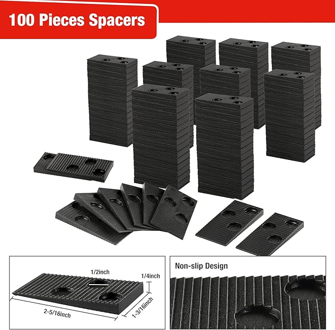 Goldblatt Laminate Wood Flooring Tools Installation Kit with 100 Spacers, Reinforced Double-Faced Mallet, Tapping Block, Heavy Duty Pull Bar, and Protective Knee Pads