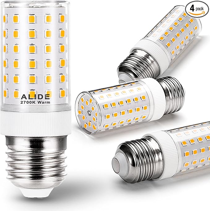 ALIDE E26 100 Watt Equivalent LED Candelabra Corn Bulbs,2700K Warm White,E26 E27 12W LED Light Bulbs 1200LM for Ceil Fan Chandelier Pendant Lighting,Non-dimmable,4 Pack