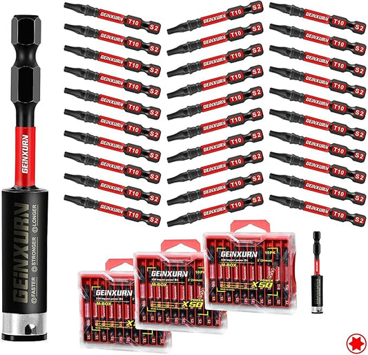 30Pieces 2 In. T10 Impact Tough Magnetic Screwdriver Bit Set, #10 Torx Head Power Bits, S2 Alloy Steel Star Bits with 1Pc Impact Bit Holder and Storage M-Box
