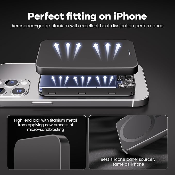 [Ultra Slim 0.55"] [Titanium Design] MagSafe Portable Charger 10000mAh Magnetic Wireless Power Bank Compatible with iPhone Air/17/16/15/14/13/12, Glacier Gray