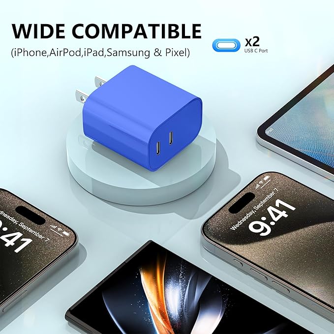 USB C Charger,Dual Port USB C Fast Charging Block，Type C Wall Charger Plug for iPhone 15/14/13/12/11/ Pro Max/Plus/Xs Max/XR/X,iPad Pro/Samsung Galaxy(20W)