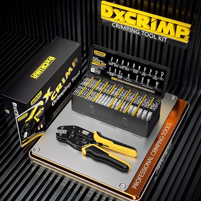 Spade Connector Kit, 14 Types Thick Tin-plated copper Wire Connector Kit with Crimping Tool for 24-14 AWG Spade Connector Crimper, Open Terminal Connector Crimping Tool Kit, Anti-oxidation