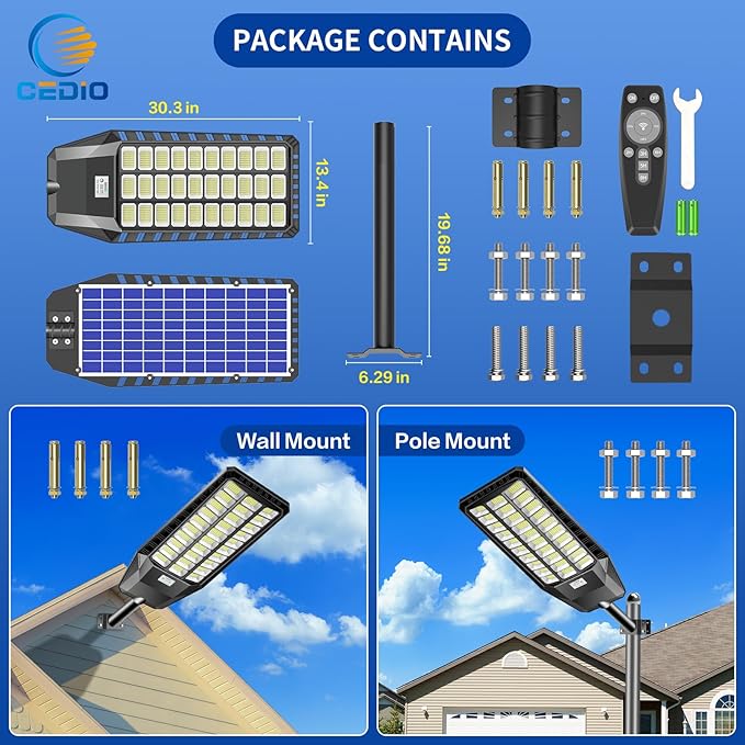 CEDIO Solar Street Lights Outdoor, 9800W Solar Lights Outdoor, 450000 Lumens LED Street Light Waterproof IP67 Dusk to Dawn,LED Flood Light with Motion Sensor (9800w-2PC)